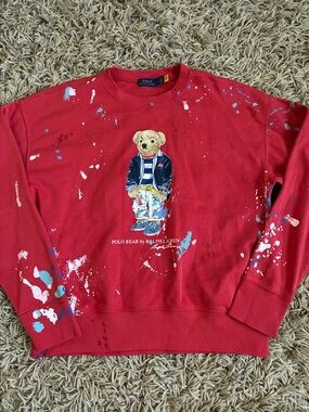 Polo by Ralph Lauren Red Crewneck with Polo Bear Paint-Splatter